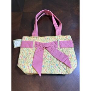 C&F Quilted Coquette Tote Bag Yellow Pink Bow Pastel Spring Purse‎